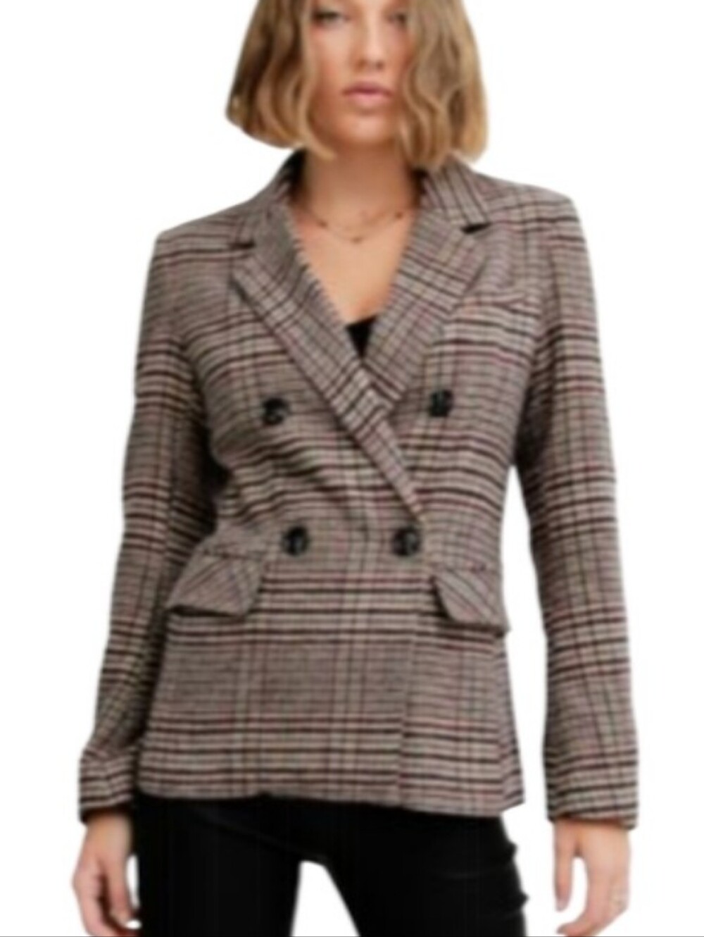 7 For All Mankind Plaid Double-Breasted Blazer